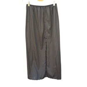 Vanity Fair Black Nylon Full Slip Lace Trim Button Front Midi Size Med L